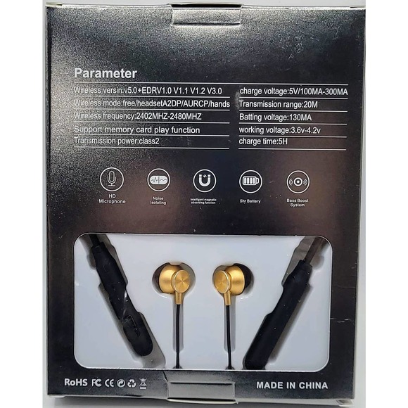 Wireless Metal Super Bass Sport Headset - Gold - Picture 2 of 4